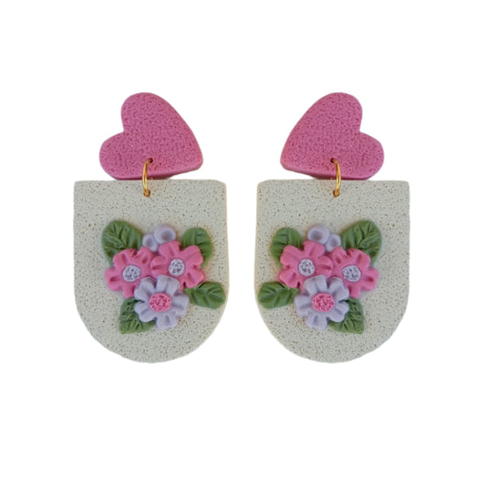 Ivory and pink floral statement earrings