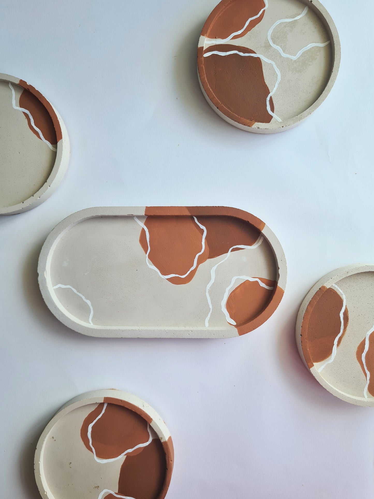 Abstract Terracotta Oval Tray
